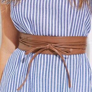 Brown Faux Leather Obi Wrap Corset Belt Wide Boho Western Waist Tie OS cowgirl